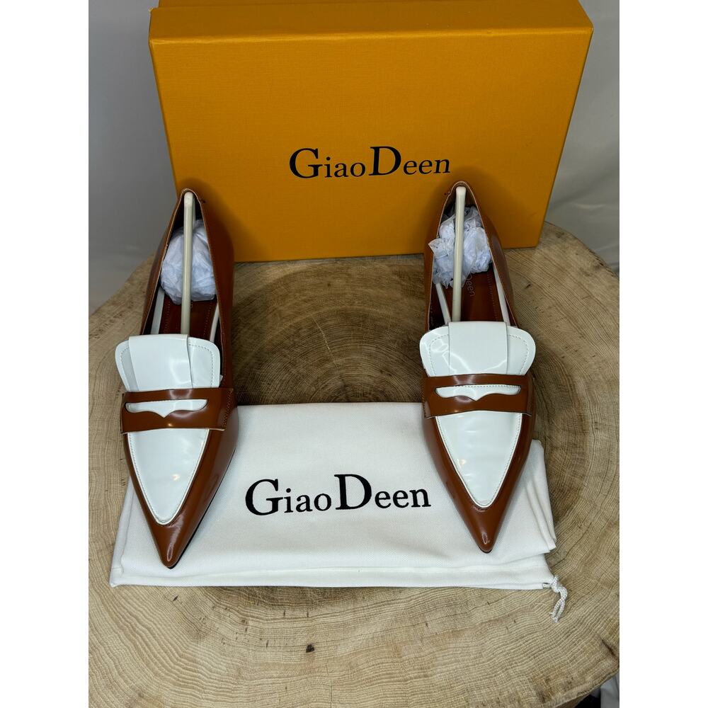 GiaoDeen Women’s Leather Kitten Pointed Toe Stiletto Mid Heel Pumps
